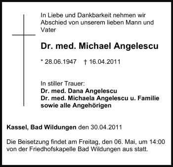Traueranzeige von Michael Angelescu von HNA