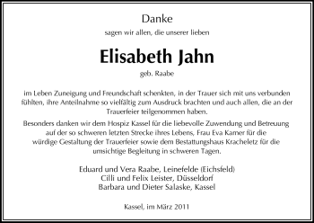 Traueranzeige von Elisabeth Jahn von HNA