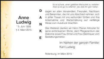 Traueranzeige von Anne Ludwig von HNA