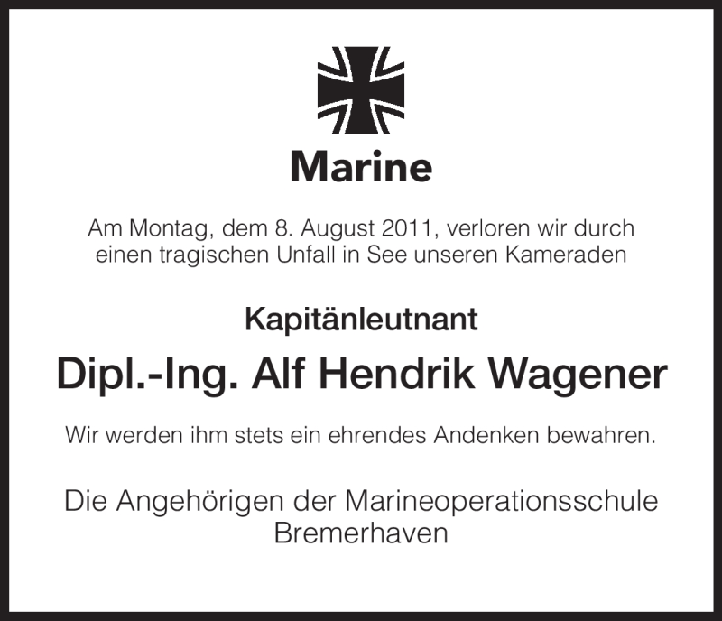  Traueranzeige für Alf Hendrik Wagener vom 20.08.2011 aus HNA