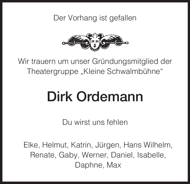  Traueranzeige für Dirk Ordemann vom 25.01.2010 aus HNA