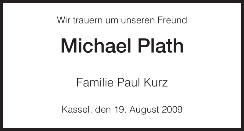  Traueranzeige für Michael Plath vom 19.08.2009 aus HNA