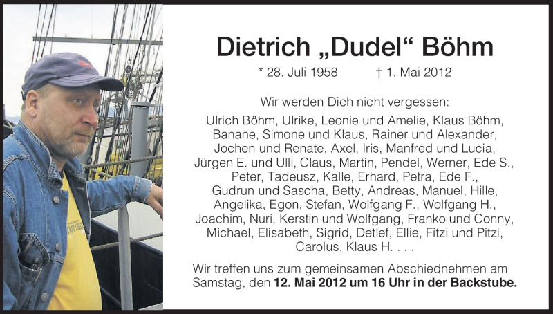  Traueranzeige für Dietrich Böhm vom 10.05.2012 aus HNA