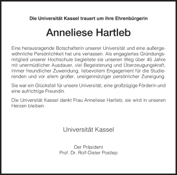 Traueranzeige von Anneliese Hartleb von HNA