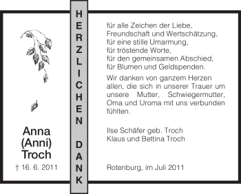 Traueranzeige von Anna Troch von HNA