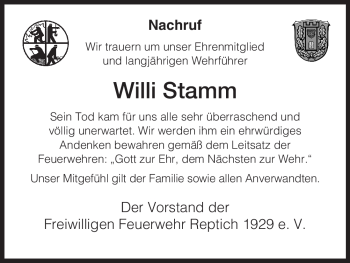 Traueranzeige von Willi Stamm von HNA