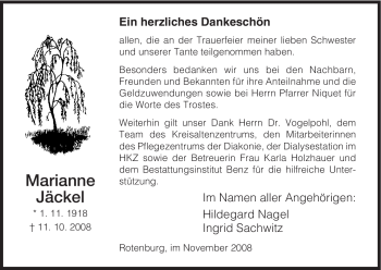 Traueranzeige von Marianne Jäckel von HNA
