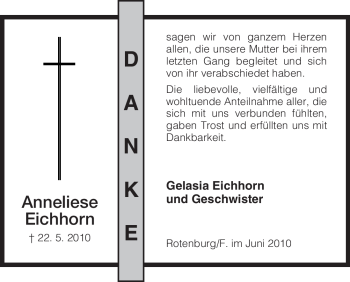 Traueranzeige von Anneliese Eichhorn von HNA