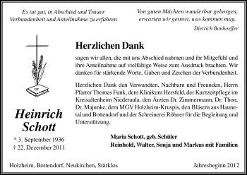 Traueranzeige von Heinrich Schott von HNA