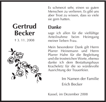 Traueranzeige von Gertrud Becker von HNA