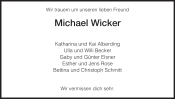 Traueranzeige von Michael Wicker von HNA