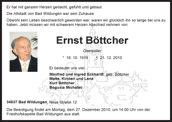 Traueranzeige von Ernst Böttcher von HNA