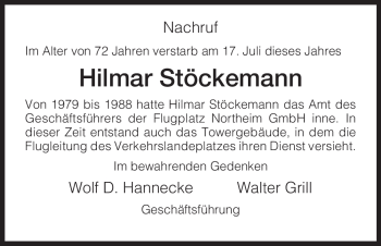 Traueranzeige von Hilmar Stöckemann von HNA