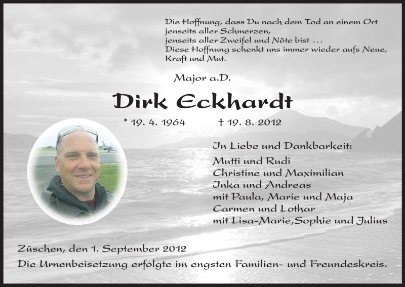  Traueranzeige für Dirk Eckhardt vom 01.09.2012 aus HNA