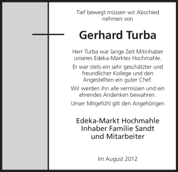 Traueranzeige von Gerhard Turba von HNA