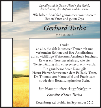 Traueranzeige von Gerhard Turba von HNA