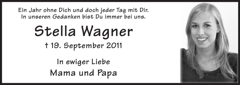  Traueranzeige für Stella Wagner vom 19.09.2012 aus HNA