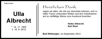Traueranzeige von Ulla Albrecht von HNA
