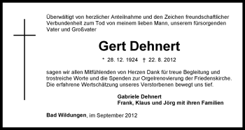 Traueranzeige von Gert Dehnert von HNA