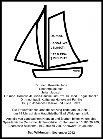 Traueranzeige von Jens-Uwe Jaursch von HNA