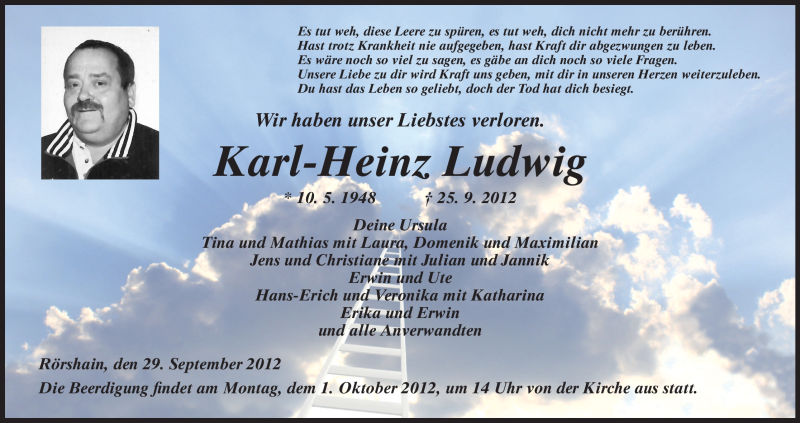  Traueranzeige für Karl-Heinz Ludwig vom 29.09.2012 aus HNA