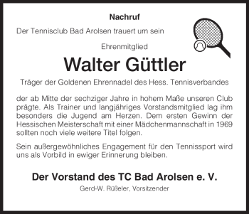 Traueranzeige von Walter Güttler von HNA