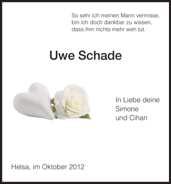 Traueranzeige von Uwe Schade von HNA