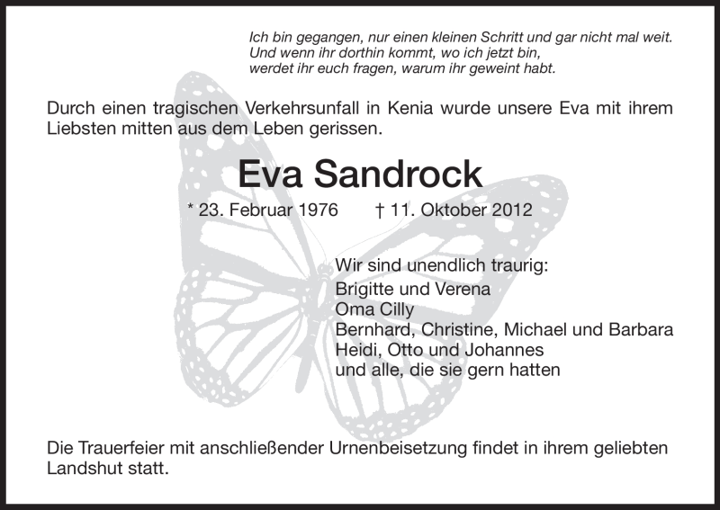  Traueranzeige für Eva Sandrock vom 24.10.2012 aus HNA