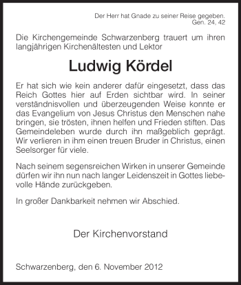 Traueranzeige von Ludwig Kördel von HNA