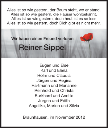 Traueranzeige von Reiner Sippel von HNA