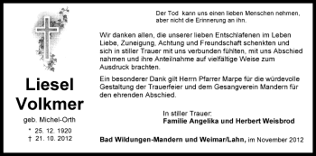 Traueranzeige von Eliese Volkmer von HNA