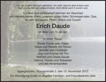 Traueranzeige von Erich Daude von HNA