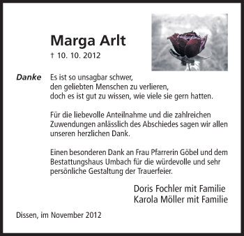 Traueranzeige von Arlt Marga von HNA