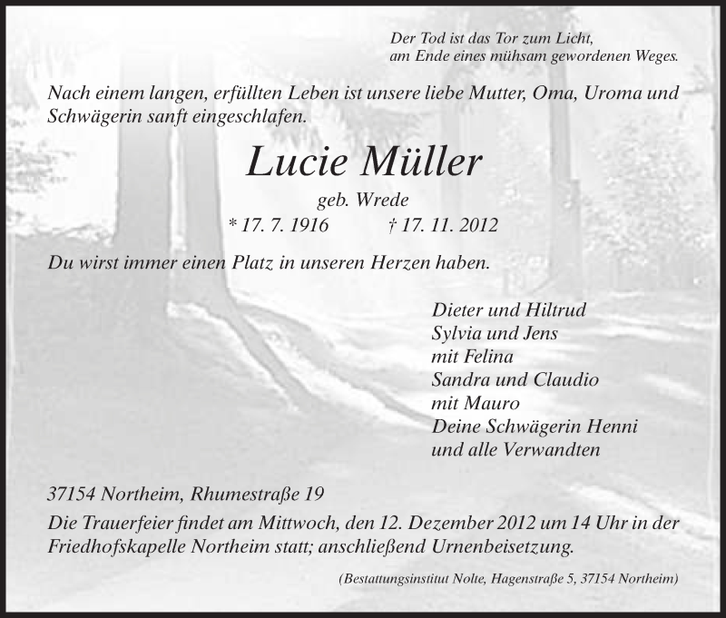 Traueranzeigen Von Lucie Müller Trauerhnade 0346