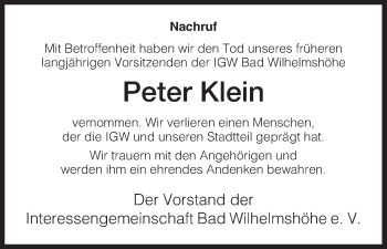 Traueranzeige von Peter Klein von HNA