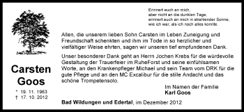 Traueranzeige von Carsten Goos von HNA