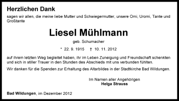 Traueranzeige von Liesel Mühlmann von HNA
