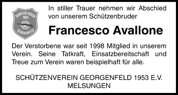 Traueranzeige von Francesco Avallone von HNA