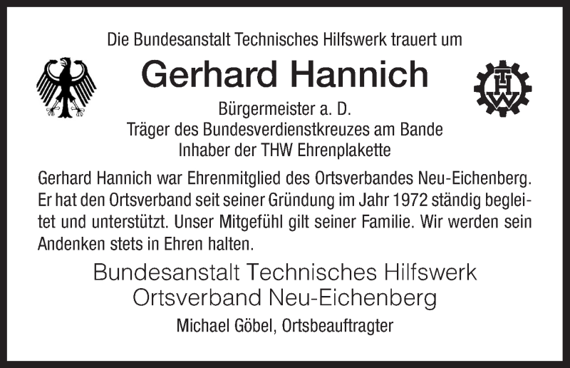  Traueranzeige für Gerhard Hannich vom 14.12.2012 aus HNA