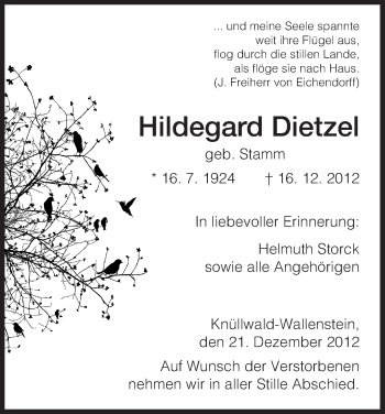 Traueranzeige von Hildegard Dietzel von HNA