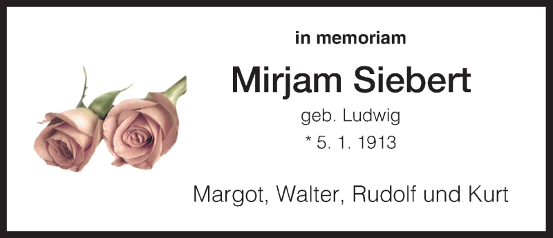  Traueranzeige für Mirjam Siebert vom 05.01.2013 aus HNA