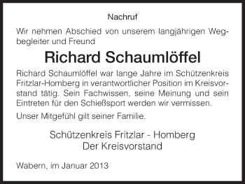 Traueranzeige von Richard Schaumlöffel von HNA