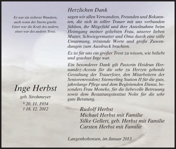 Traueranzeige von Inge Herbst von HNA