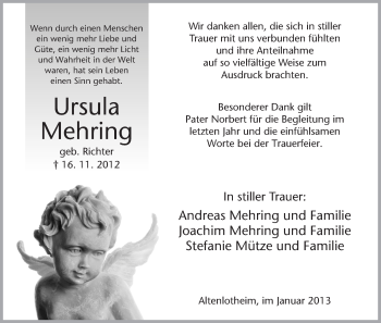 Traueranzeige von Ursula Mehring von HNA