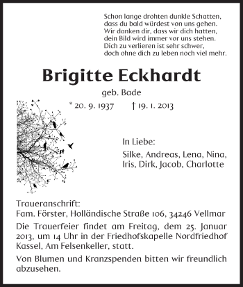 Traueranzeige von Brigitte Eckhardt von HNA
