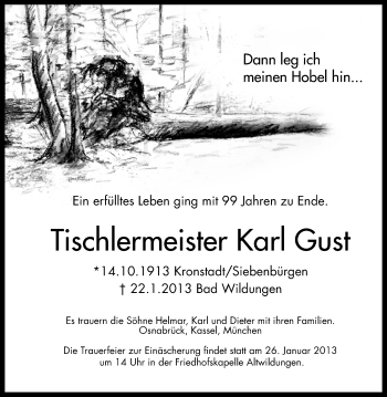 Traueranzeige von Karl Gust von HNA