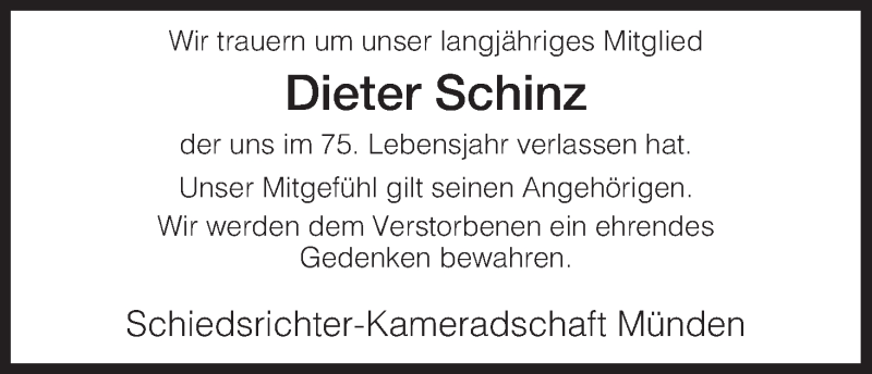  Traueranzeige für Dieter Schinz vom 30.01.2013 aus HNA
