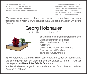 Traueranzeige von Georg Holzhauer von HNA