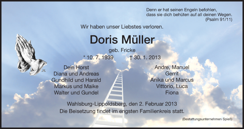  Traueranzeige für Doris Müller vom 02.02.2013 aus HNA