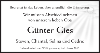 Traueranzeige von Günter Gies von HNA
